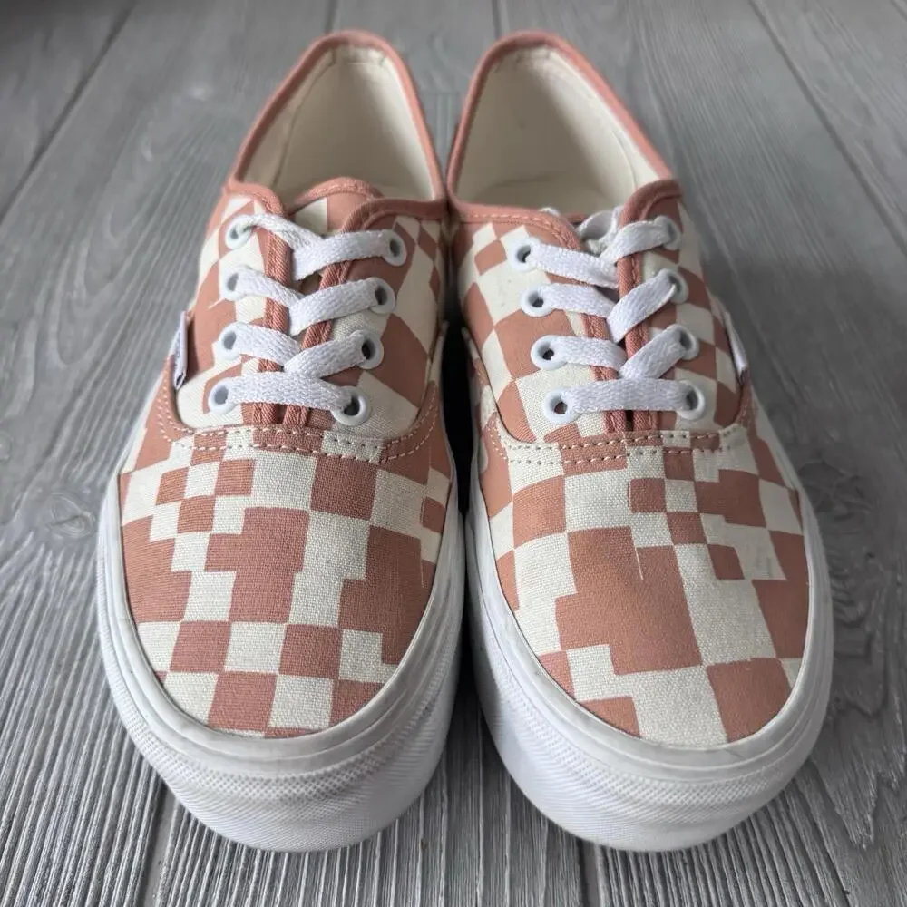 Vans Authentic Platform Sneakers Tan Checker Pixel Low Top Womens 7.5 Stacked - Picture 6 of 11